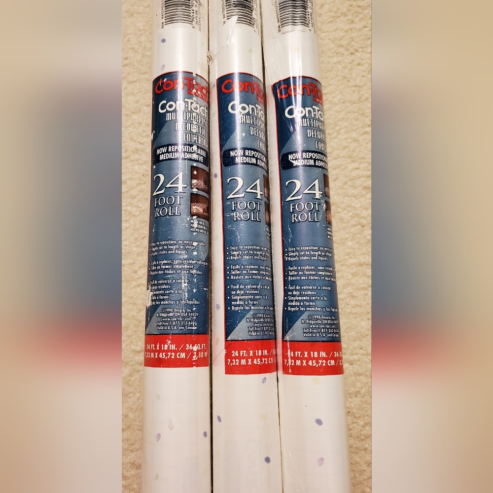 3 Rolls Contact Brand 24” Full Length Factory Sealed Retired Design Rare!
